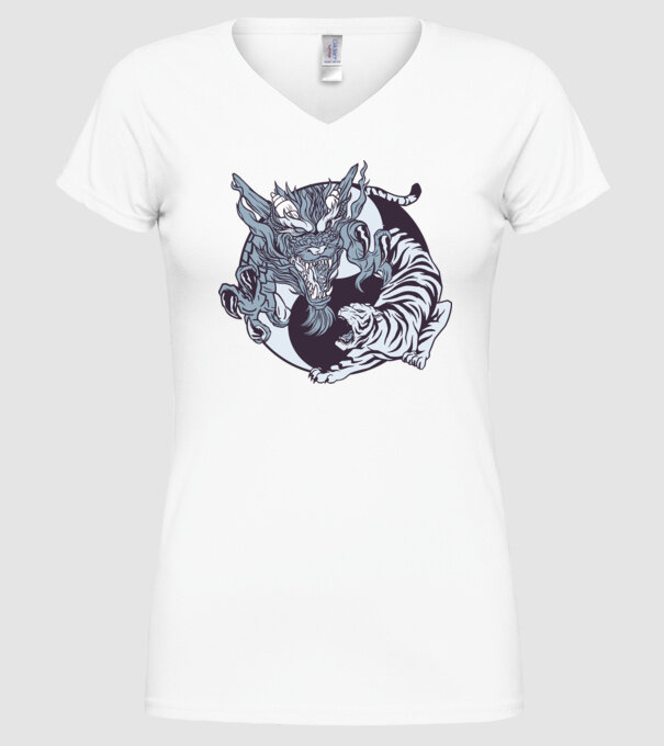 Yin Yang cu animale model alb pe tricou
