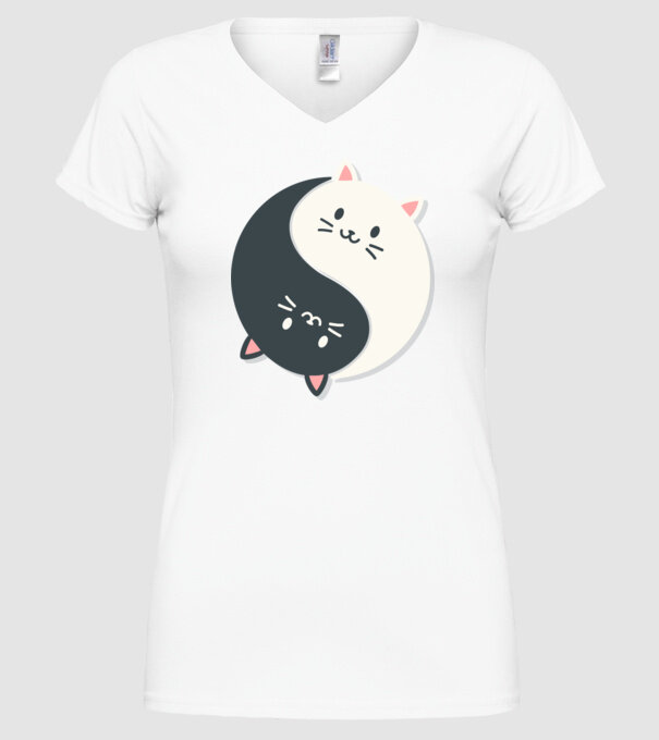 Pisicuțe Yin Yang model alb pe tricou