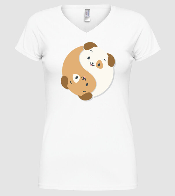 Câini Yin Yang model alb pe tricou