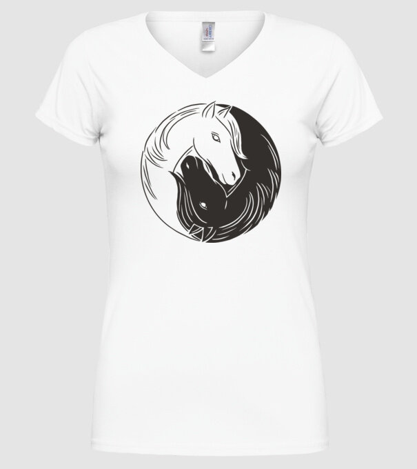 Călăreț Yin Yang model alb pe tricou