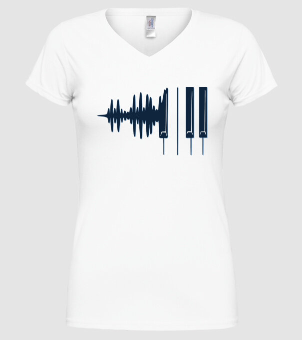 Clape de pian model alb pe tricou