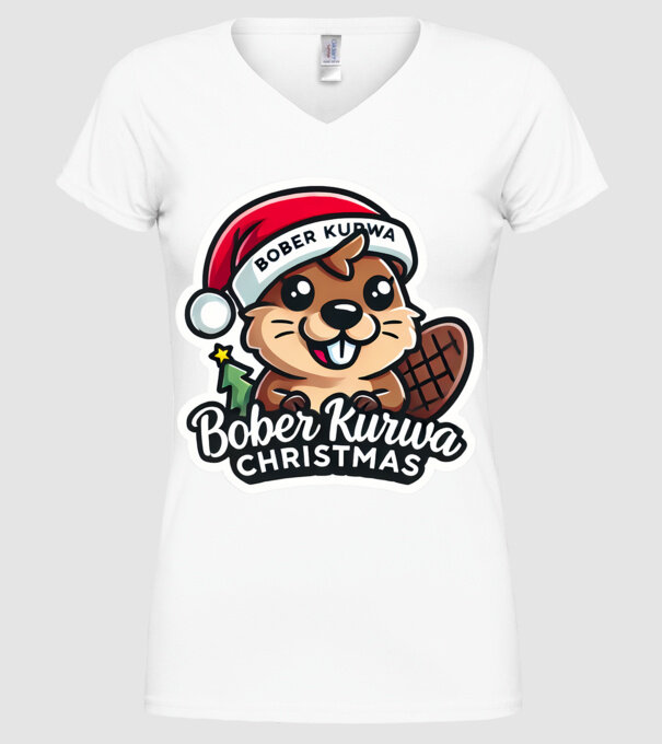 Bober Kurwa Christmas 1 model alb pe tricou