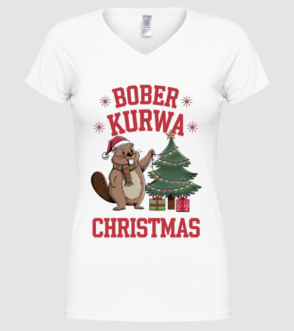 Bober Kurwa Christmas 3 model alb pe tricou