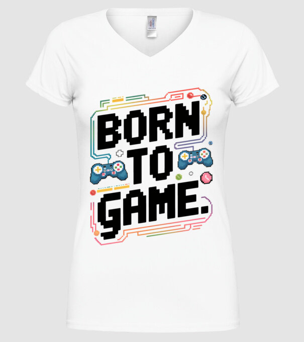Born to Game Pixel Alb model alb pe tricou