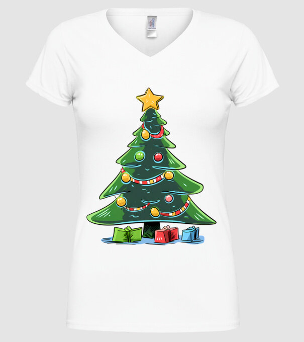Brad de Crăciun model alb pe tricou