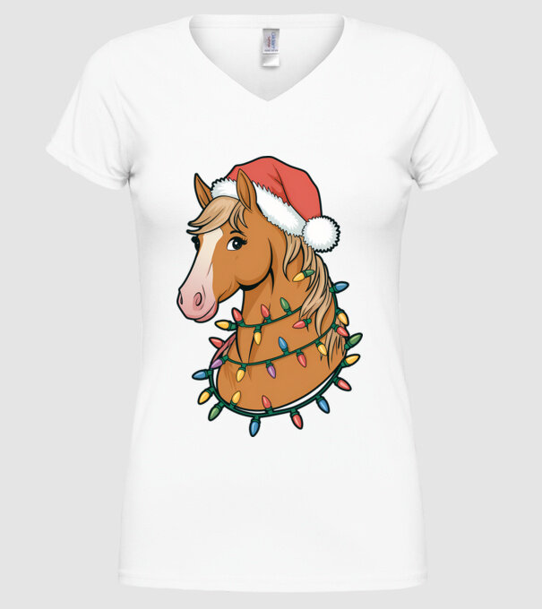 Cal de Crăciun model alb pe tricou