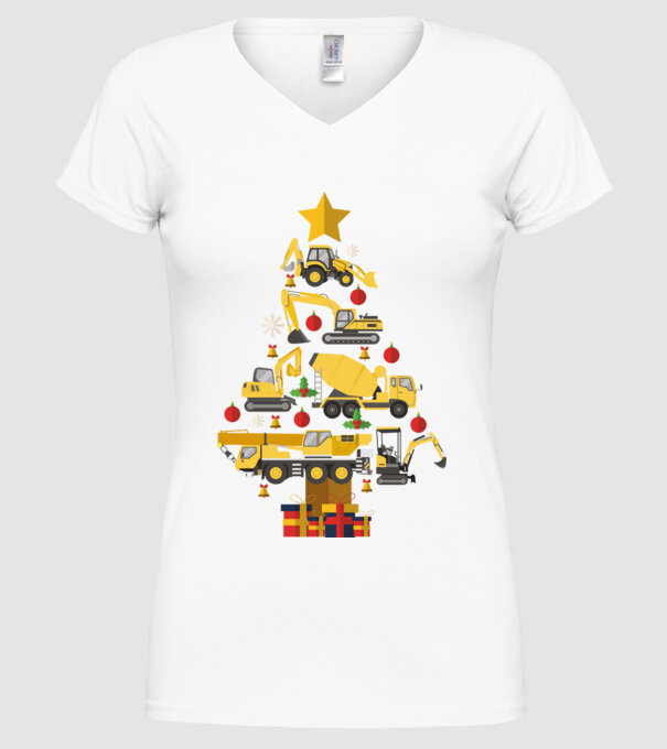 Construcția vehiculului pom de Crăciun model alb pe tricou