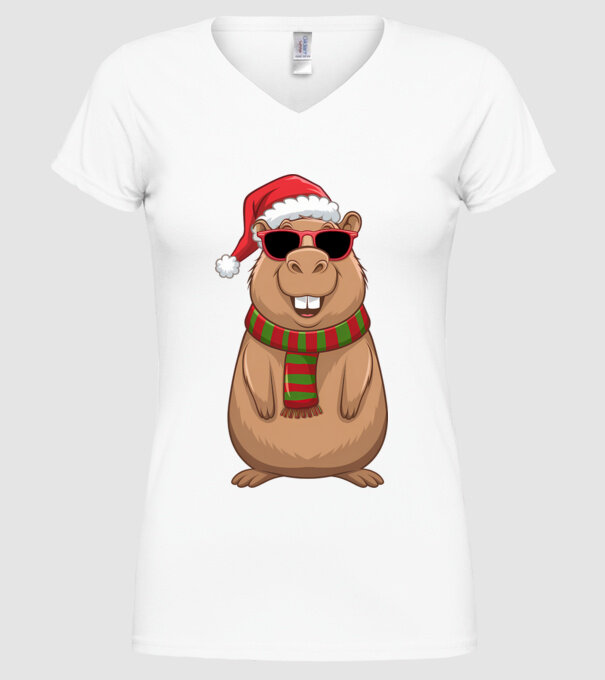Crăciunul capybara model alb pe tricou