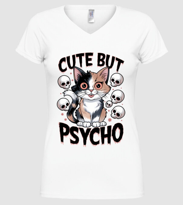 Cute, but Psycho pisică Alb model alb pe tricou