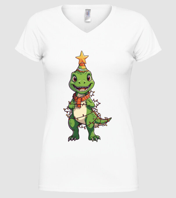 dinozaur pom de Crăciun model alb pe tricou