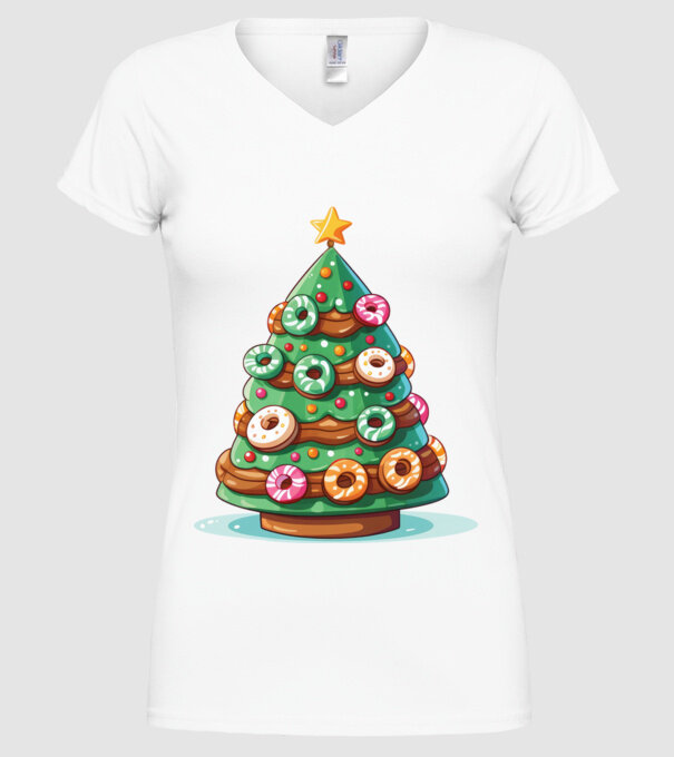 Doughnut pom de Crăciun model alb pe tricou