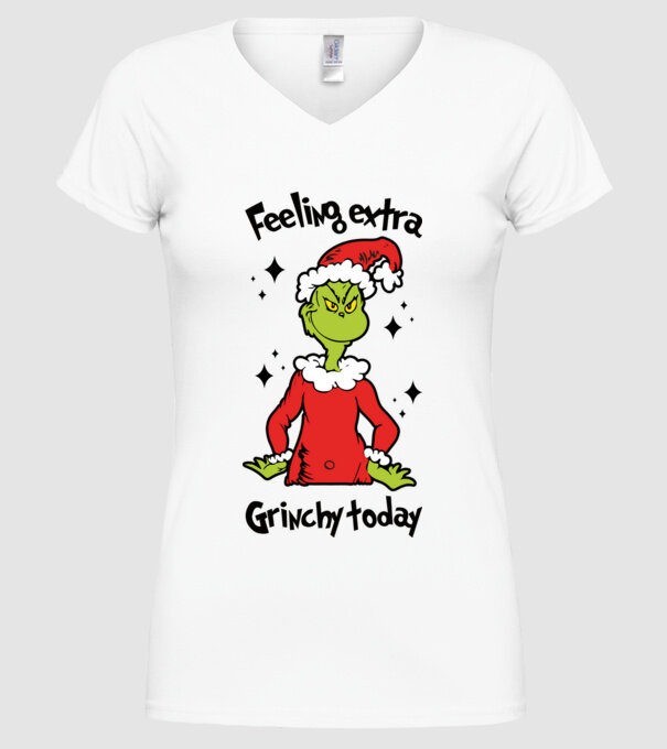 Feeling extra Grinchy today model alb pe tricou
