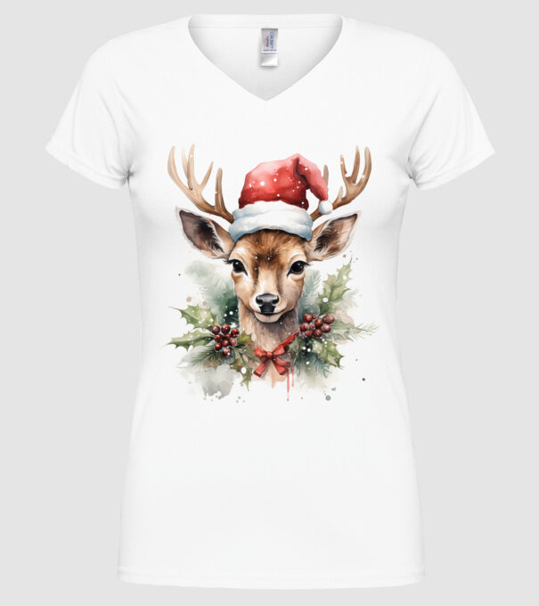 Festive Reindeer model alb pe tricou
