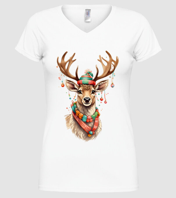 Festive Reindeer model alb pe tricou