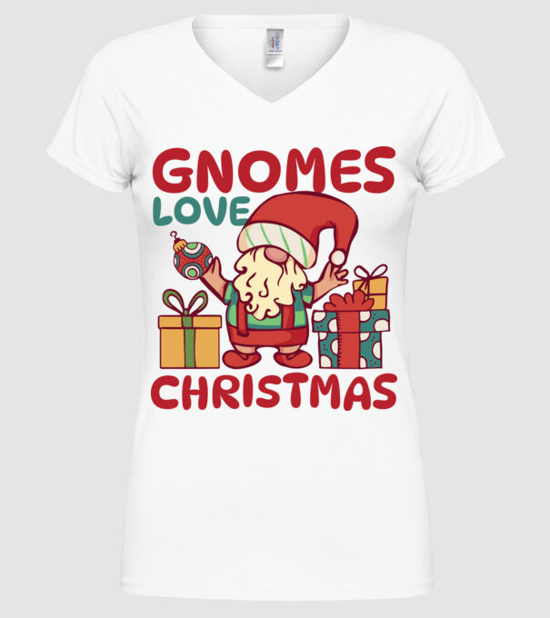Gnomes LOVE Christmas model alb pe tricou