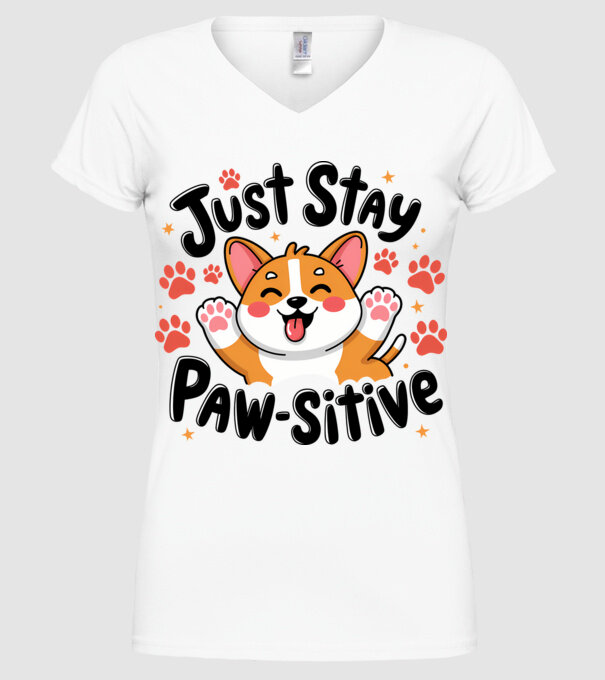 Just Stay Paw-sitive Alb model alb pe tricou