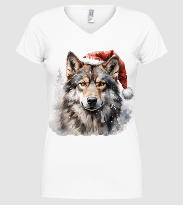 Lupul de Crăciun Alb model alb pe tricou
