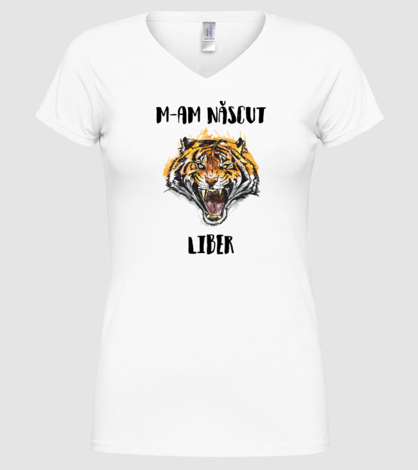 m-am născut liber model alb pe tricou