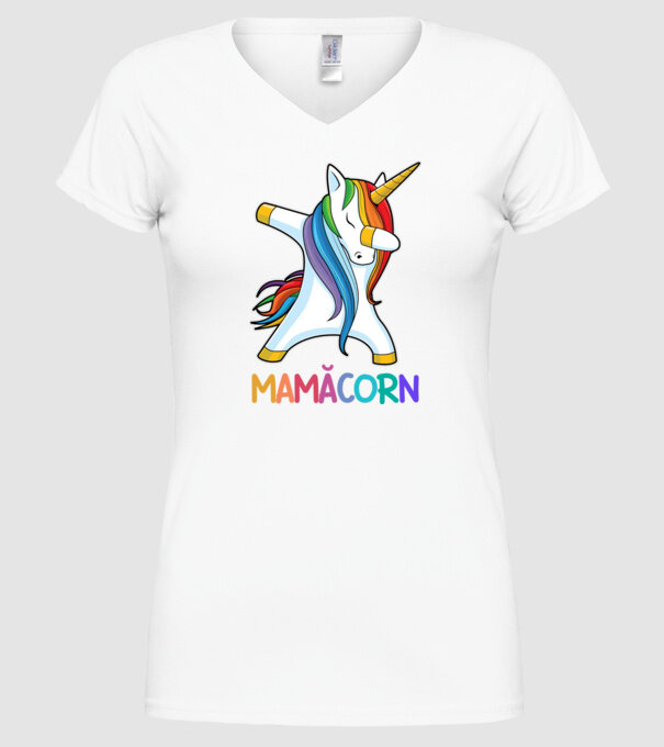mamăcorn model alb pe tricou