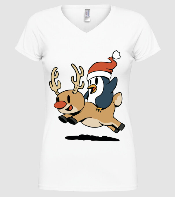 pinguin reindeer cristmas model alb pe tricou