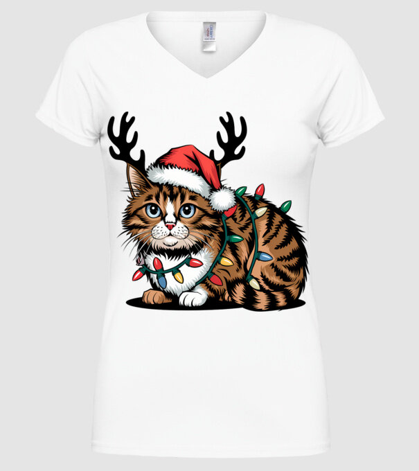 Pisica de craciun model alb pe tricou