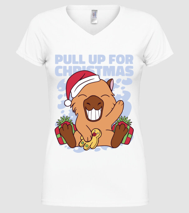 Pull up for christmas Capybara model alb pe tricou