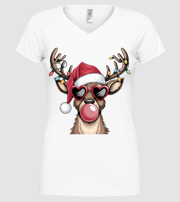 Ren amuzant de Crăciun model alb pe tricou