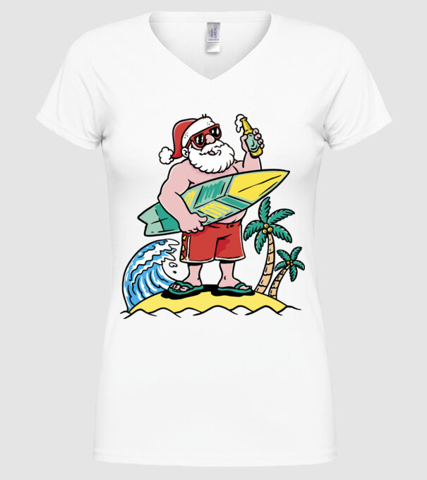 Santa Claus Summer model alb pe tricou