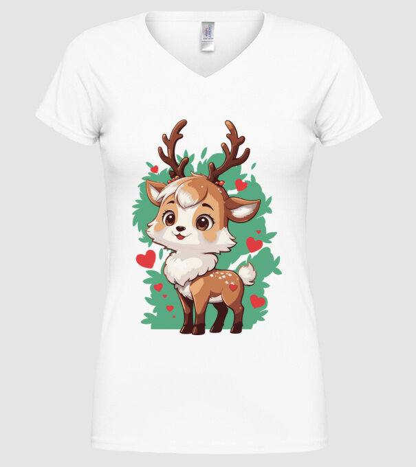 Valentine Deer model alb pe tricou