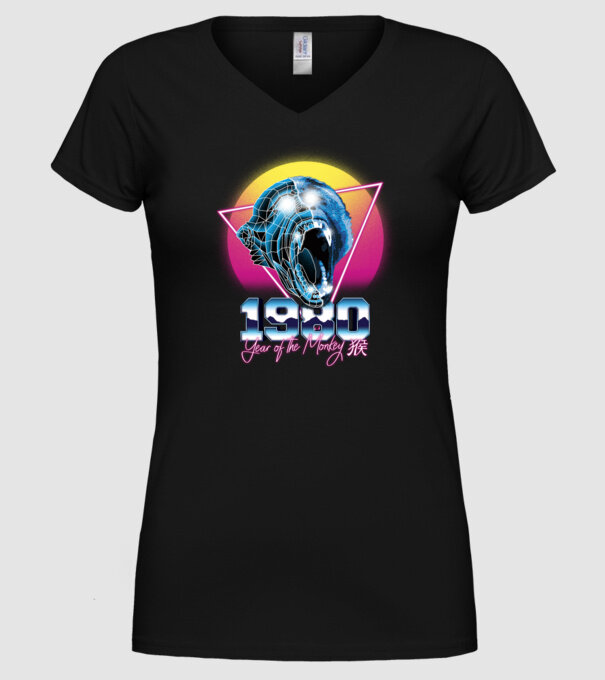 1980 Year of the Monkey model negru pe tricou