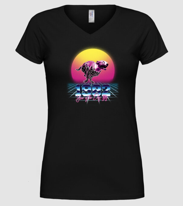 1982 Year of the Dog model negru pe tricou