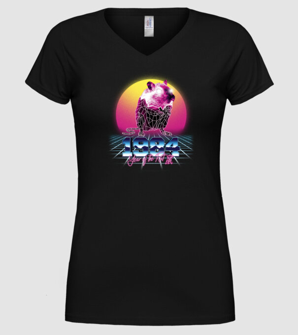 1984 Year of the Rat model negru pe tricou
