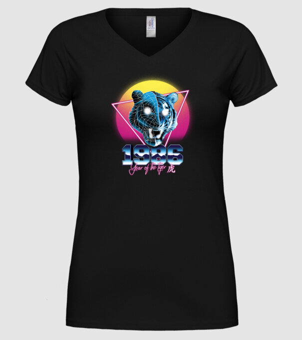 1986 Year of the Tiger model negru pe tricou