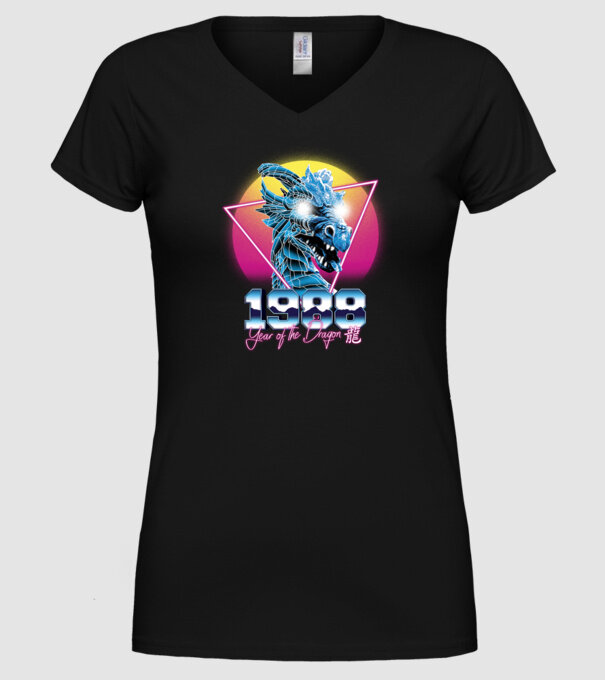 1988 Year of the Dragon model negru pe tricou