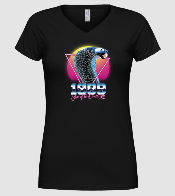 1989 Year of the Snake model negru pe tricou