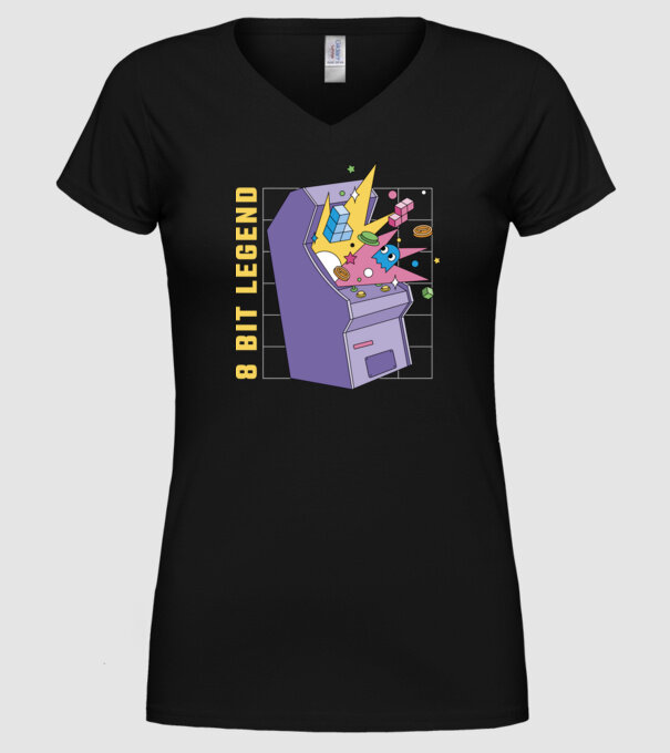 8 Bit Legendă Arcade Slot Machine model negru pe tricou