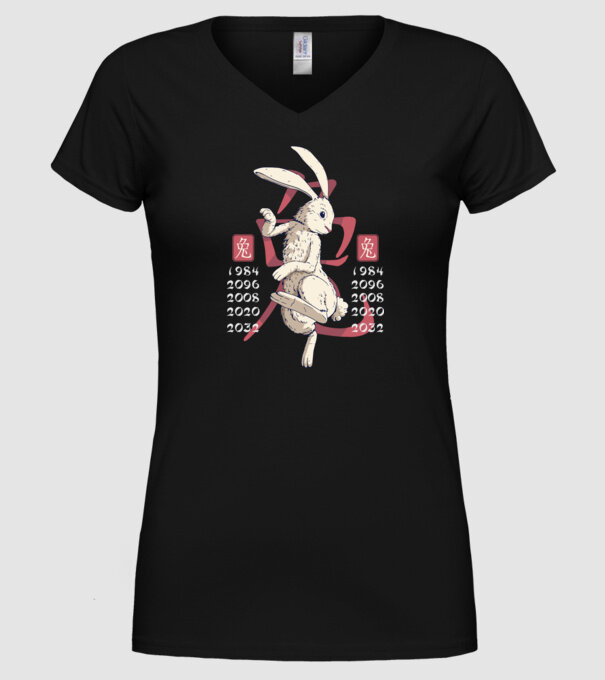 Year of the Rabbit model negru pe tricou