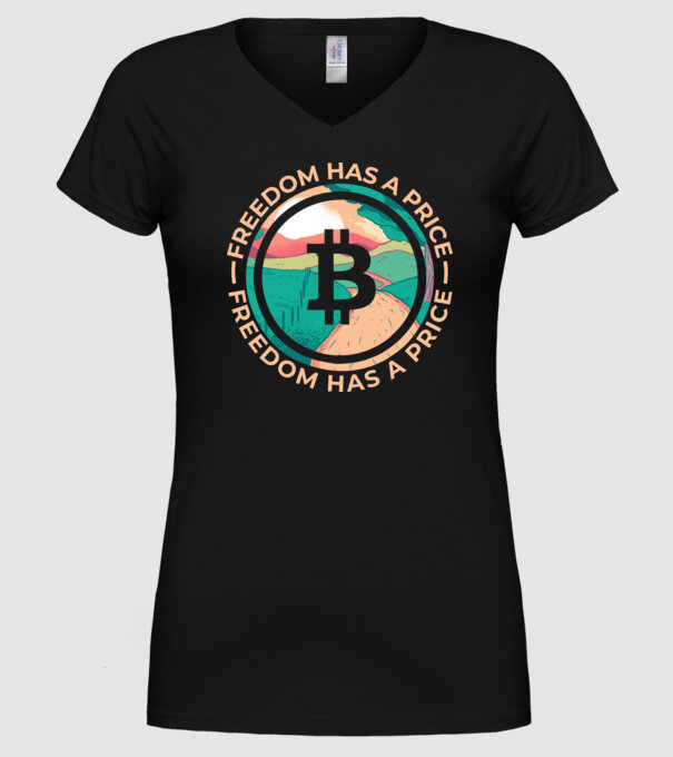Libertatea are preț Bitcoin model negru pe tricou