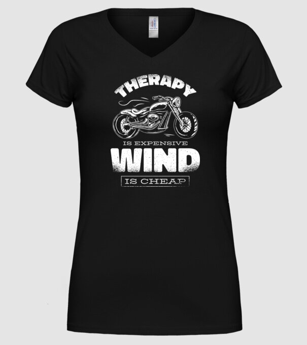 Terapia este scumpă, vântul este mai ieftin - Motociclist model negru pe tricou