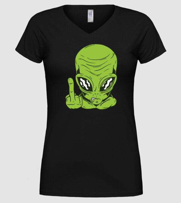 Alien arată degetul model negru pe tricou