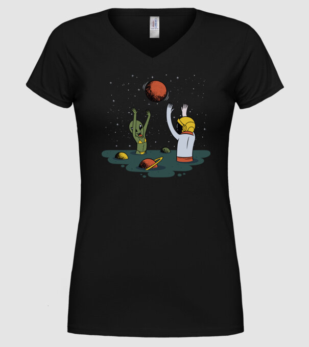Alien și astronaut joc model negru pe tricou
