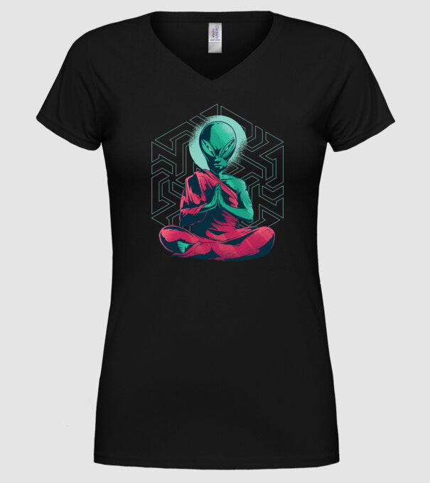 Meditație Alien model negru pe tricou