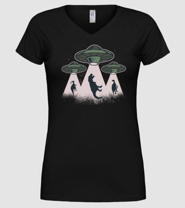 Alien OZN dinozaur model negru pe tricou