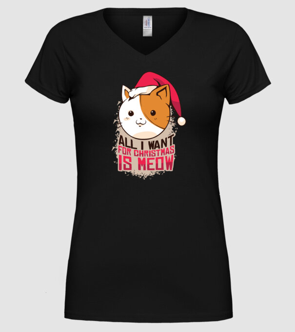 All I want for christmas is MEOW tricou cu pisică model negru pe tricou