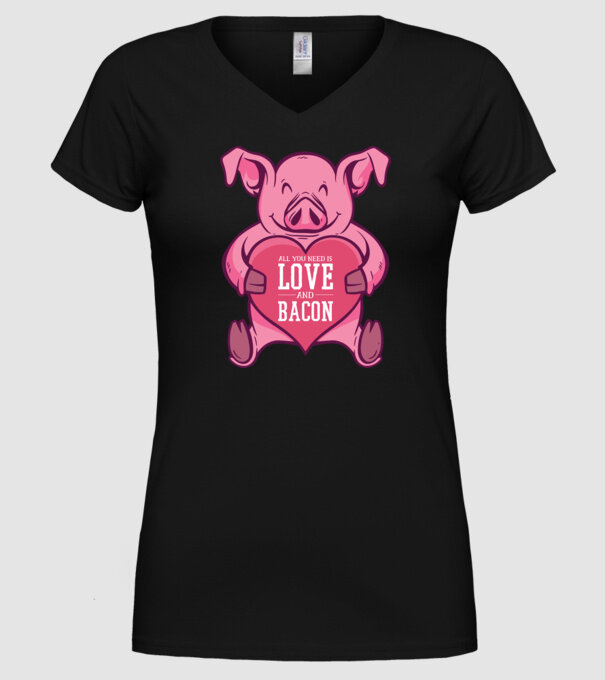 All you need is love and bacon model negru pe tricou