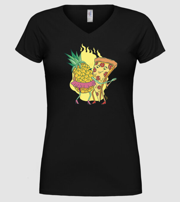 Pizza cu ananas Dragoste model negru pe tricou
