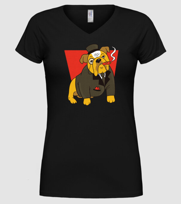 Bulldog englezesc cu trabuc model negru pe tricou