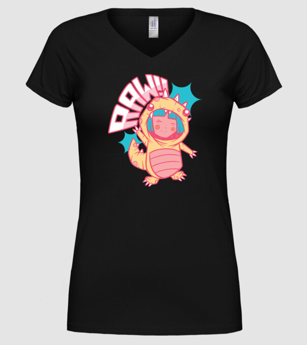 Anime dinozaur model negru pe tricou