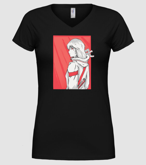 Anime fată Războinic model negru pe tricou