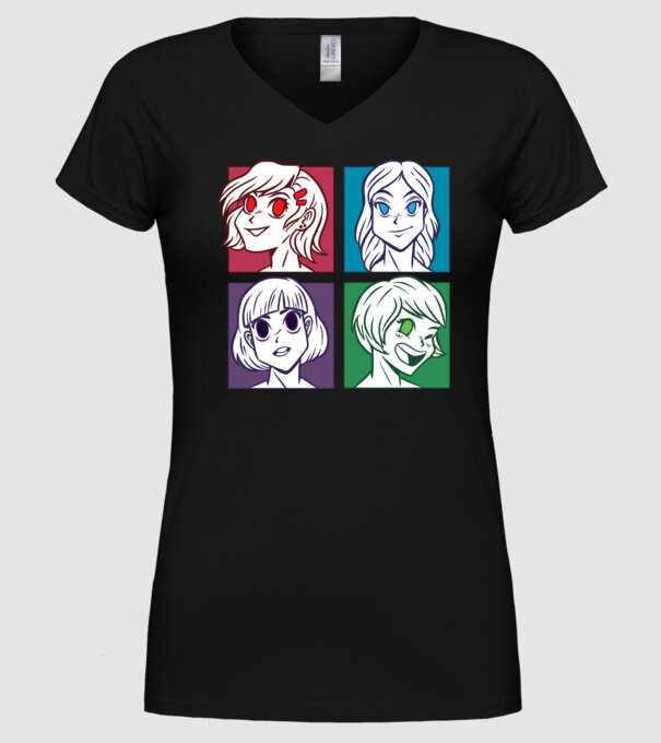 Fețe Anime fată Pop Art model negru pe tricou